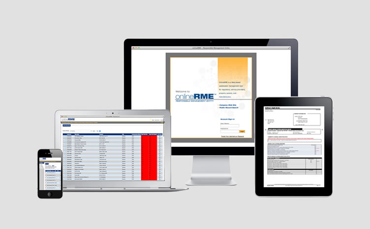 OnlineRME ~ FOG interface showing interceptors, pump history, and food service establishments